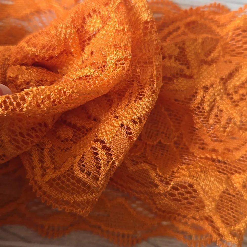 Set of 2 Wide Lace Bow Headbands Orange & Red Stretch Hairband Handmade Bundle